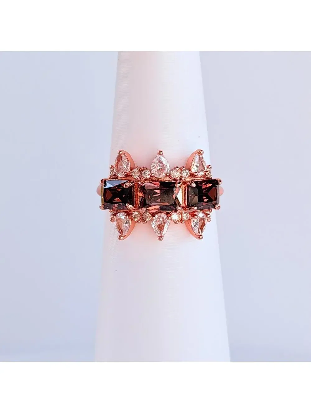 Bomb Party Ring Size 9 “Feeling Alive” Brown Tourmaline & CZ on Rose Gold